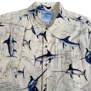 Guy Harvey Men XL Marlin Nautical Map AOP Short Sleeve Button Down Shirt VTG 90s